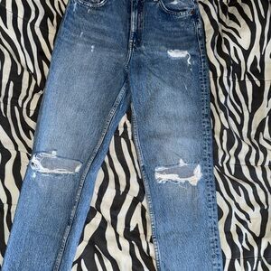 Zara Blue Distressed Straight Leg Jeans